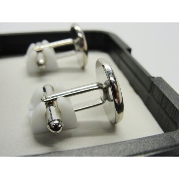 Tuxedo Junction Round Cufflinks Black & Silver Tone New IOB - Picture 6 of 10